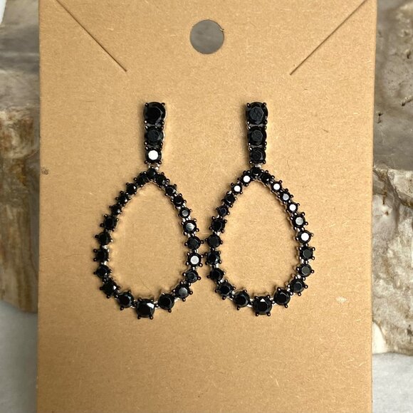 Sterling Silver 925 FZN Faceted Black Tourmaline Teardrop Dangle Drop Earrings - Picture 2 of 16